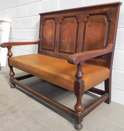 Old Rae Seat Antique Oak Leather Seat Large Settle - Antiques Atlas